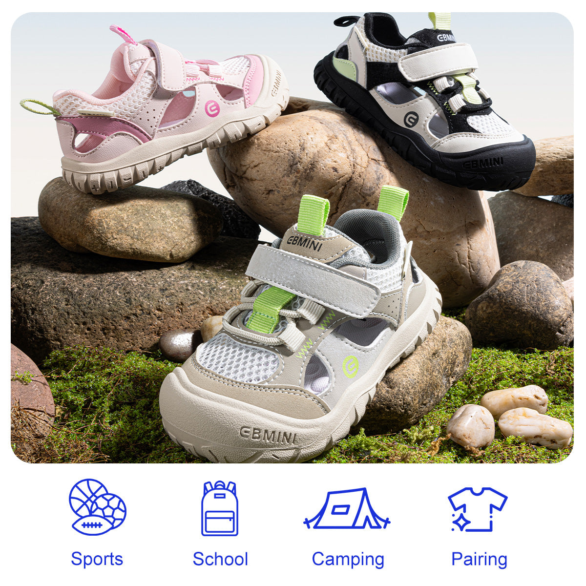 EBMINI GROVE beige green gray and lime colorblock sandals