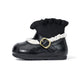 Black EBMINI HEIRLOOM toddler boot, side view with lace trim