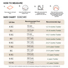 EBMINI HOPPY toddler shoe size guide and measuring instructions