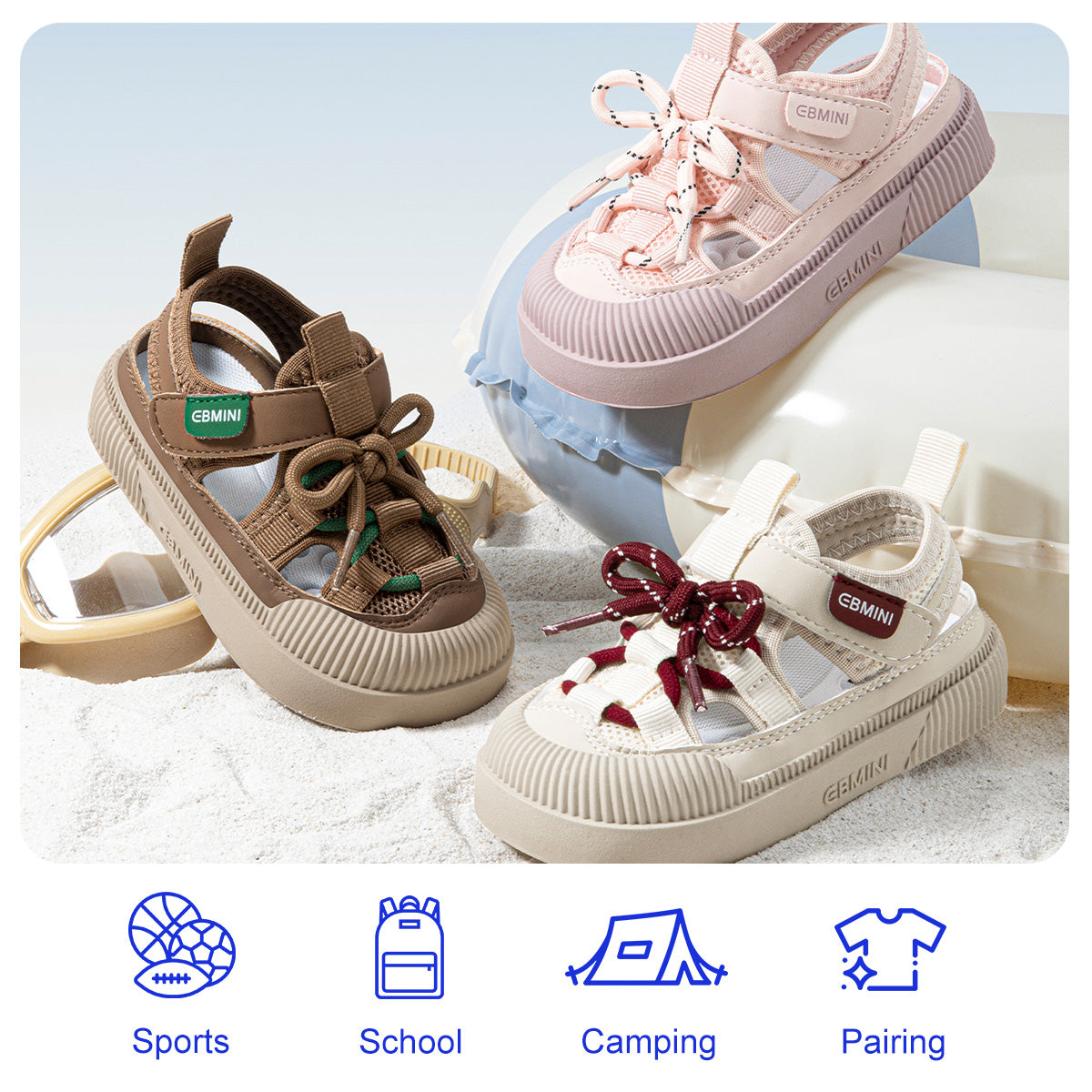 EBMINI KNOT beige black brown and green outdoor sandals