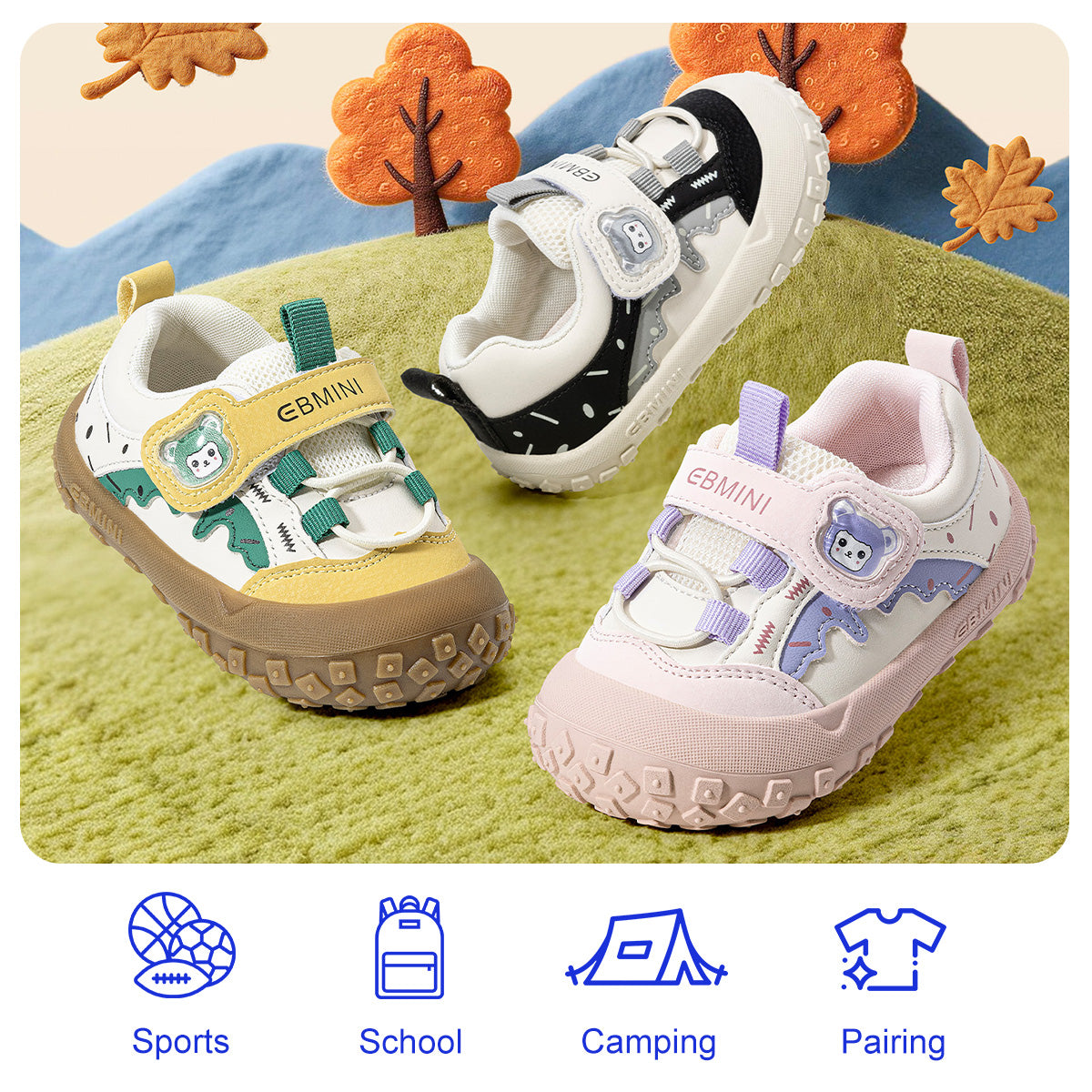 EBMINI KODIAK bear appliqué toddler sneakers — toe detail