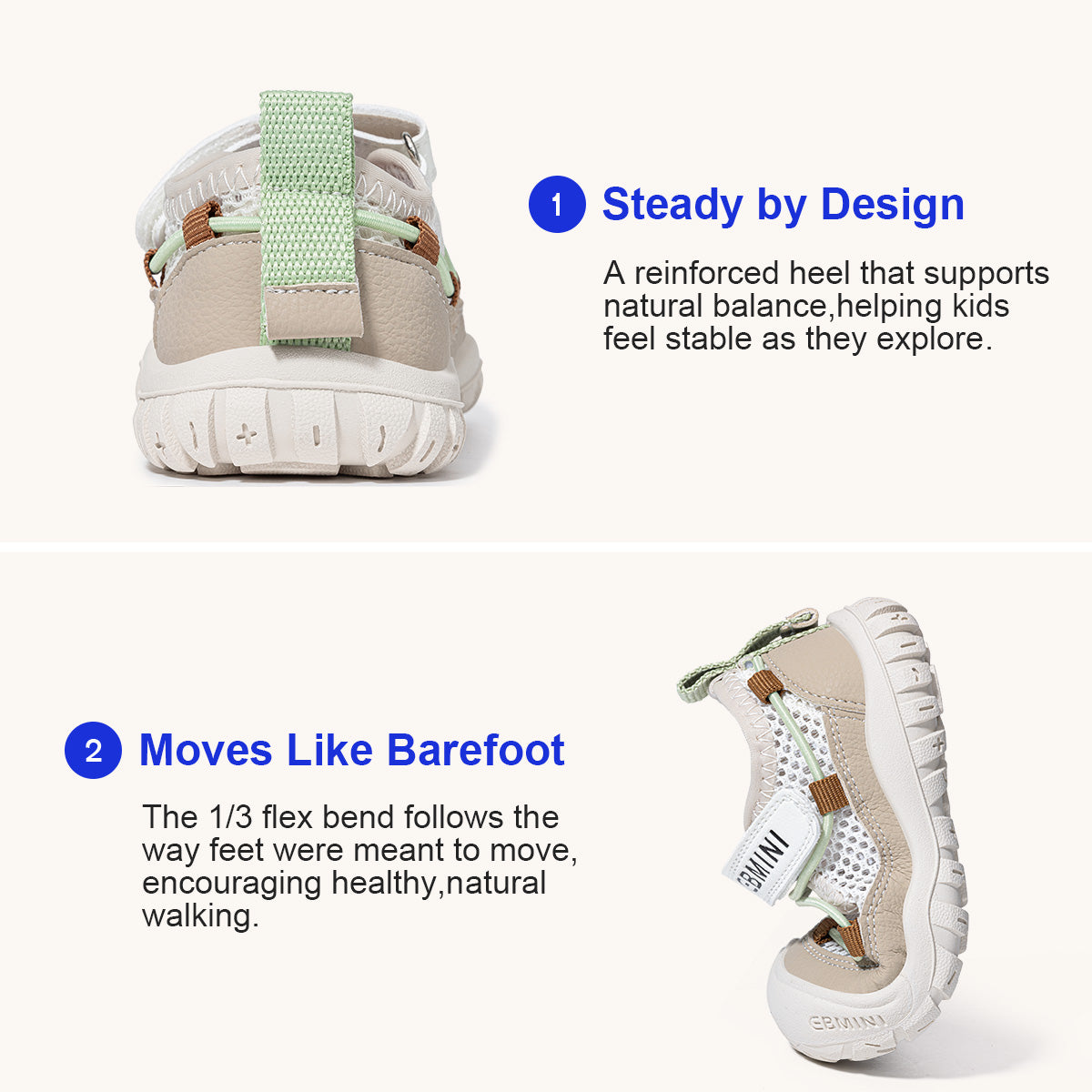 EBMINI LUXE lightweight first-walker sandals for growing feet