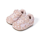 Pair of pink EBMINI MEADOW floral barefoot first walker sneakers
