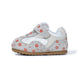 Side view of gray EBMINI MEADOW suede-look floral sneaker