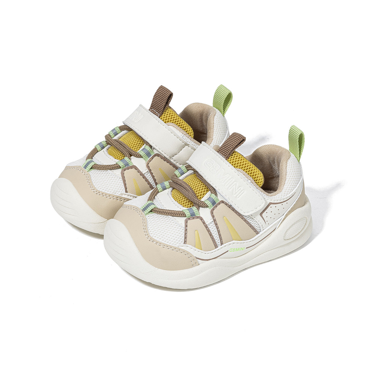 EBMINI NEON barefoot toddler sneakers with a bright green colorblock design