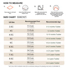 EBMINI ORBIT toddler sneaker size guide and foot measurement chart