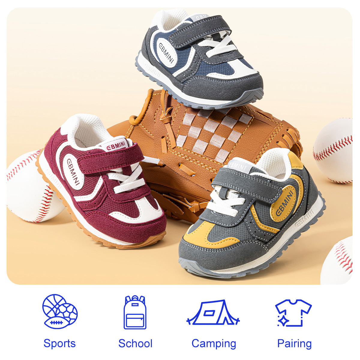 EBMINI PACE retro color block kids sneakers — heel detail