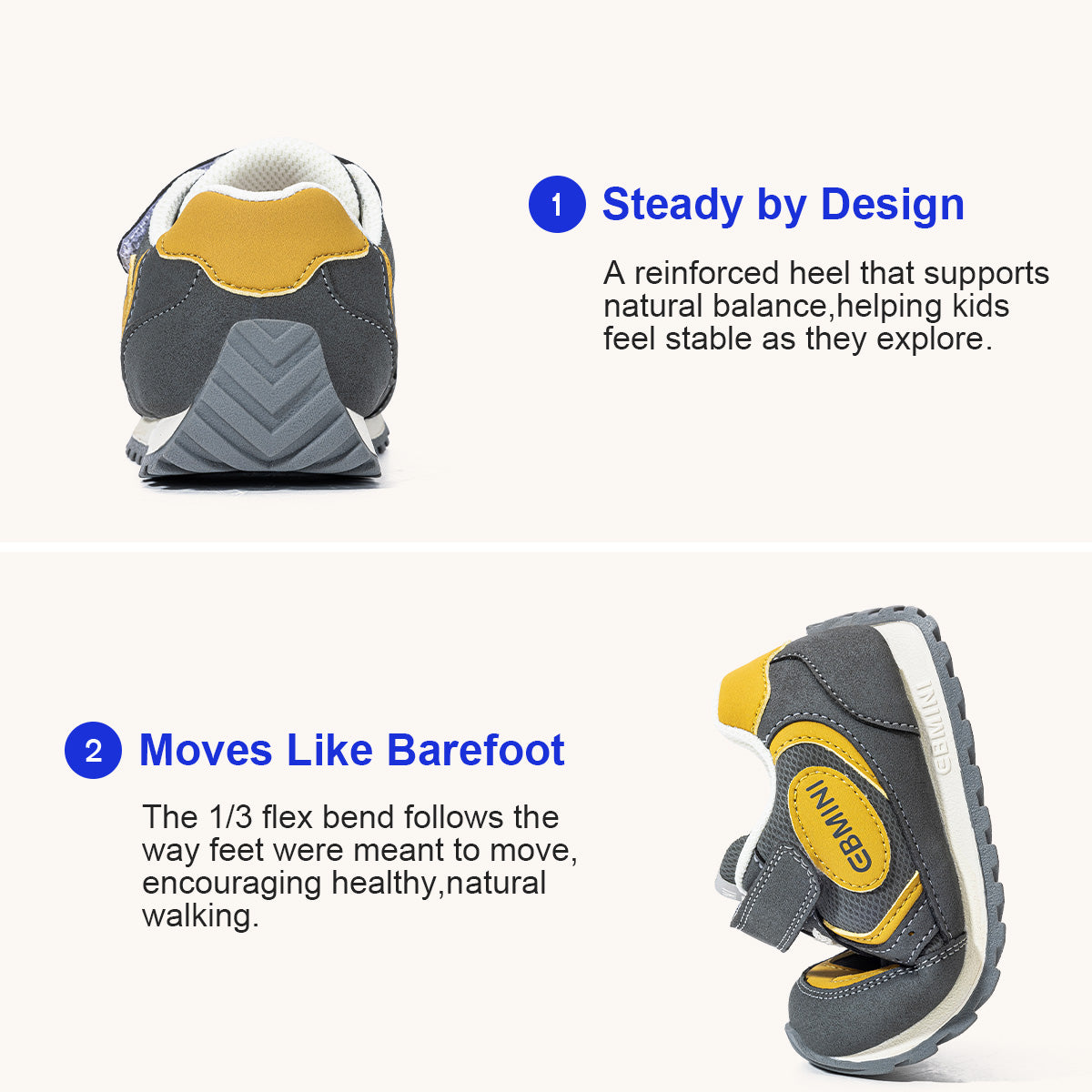 EBMINI PACE retro color block kids sneakers — outsole tread