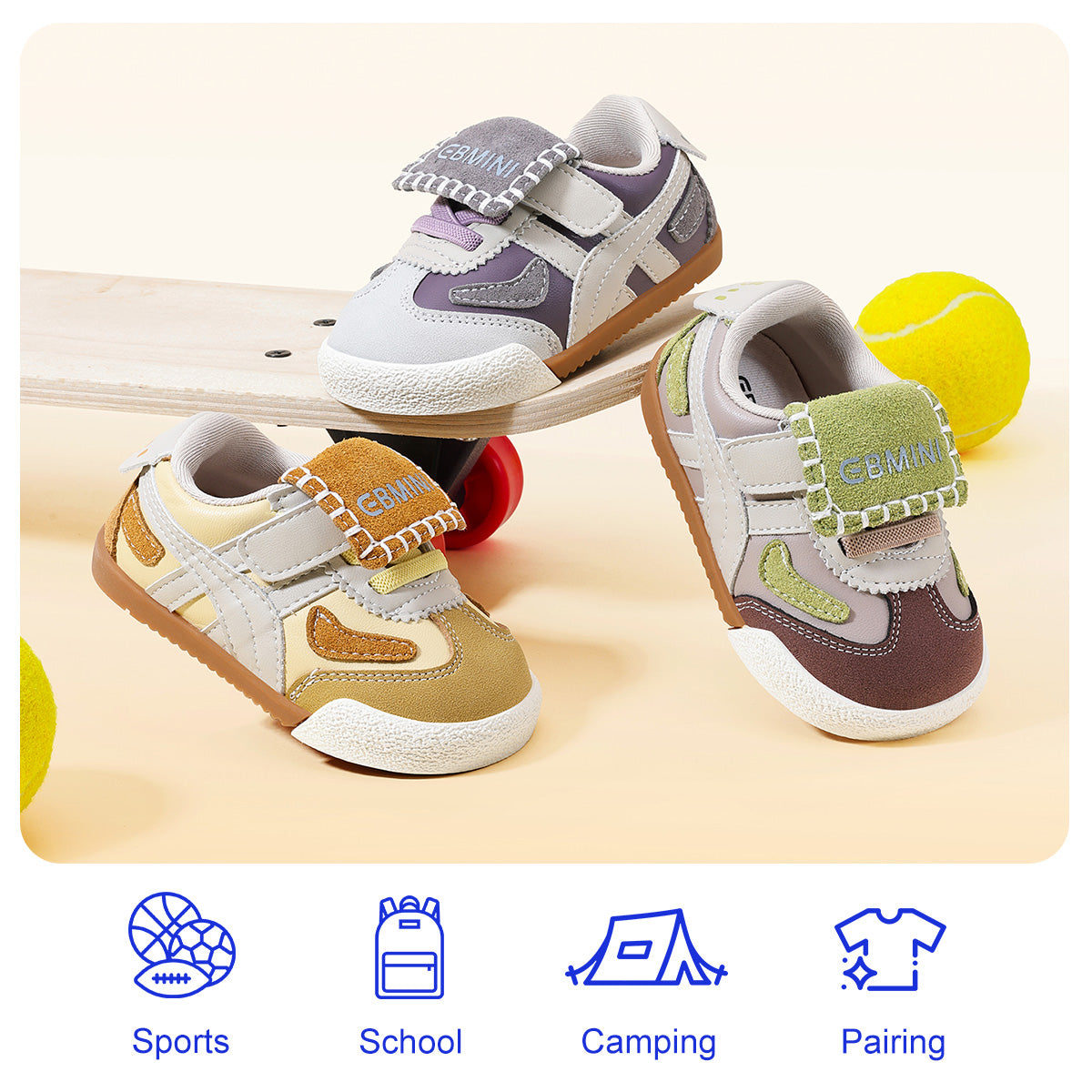 EBMINI PATCHWORK retro double-strap toddler sneakers — toe detail