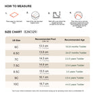 EBMINI PEARL toddler girl sneaker size guide and foot measurement chart