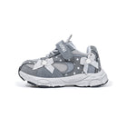 Side view of gray EBMINI PEARL breathable glitter bow sneaker