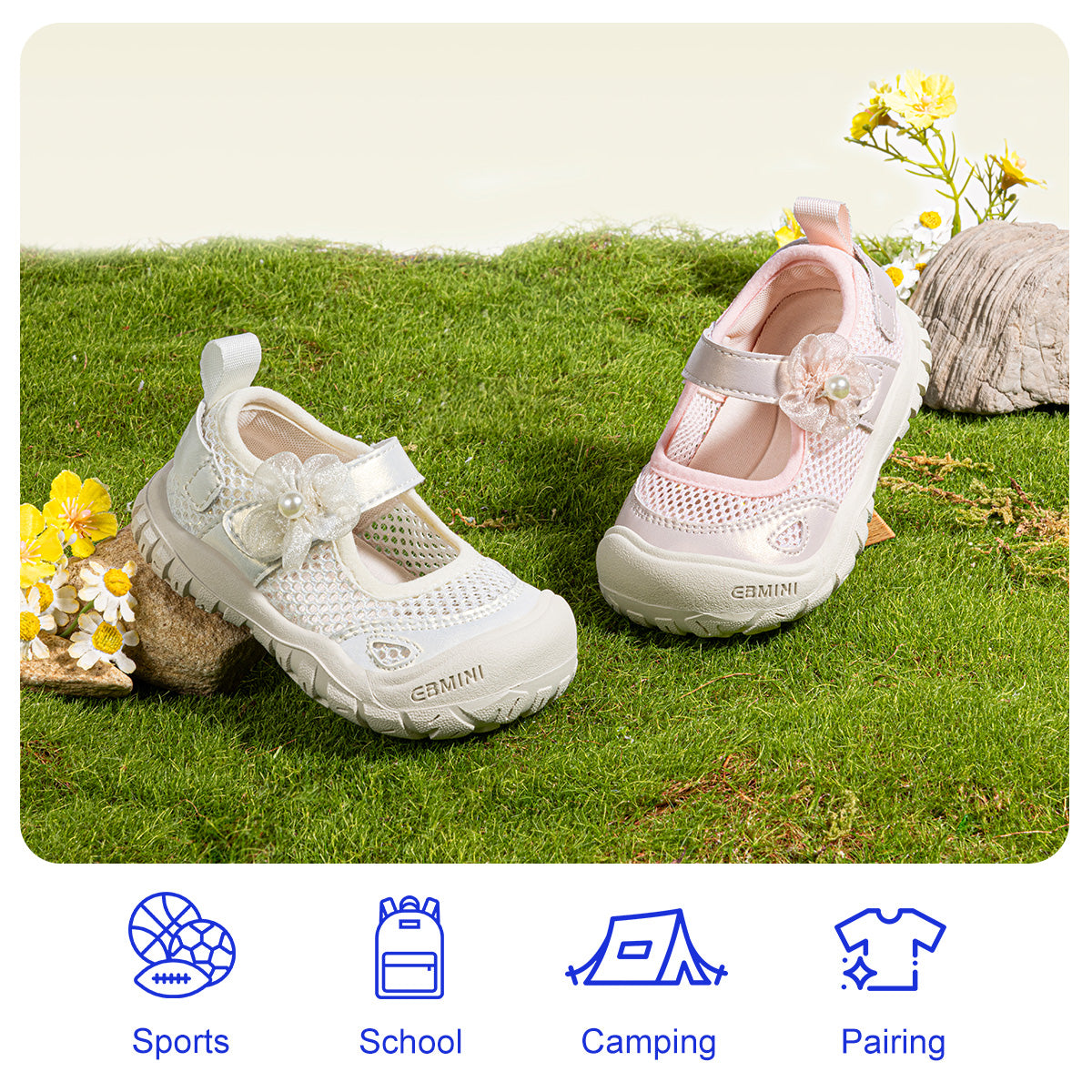 EBMINI POSY pink and white floral sneakers for growing feet