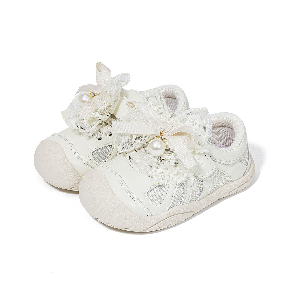 EBMINI PRIMA barefoot toddler sneakers with bow and pearl details