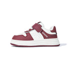 Side view of red EBMINI RACER court-style kids sneaker