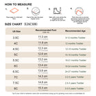 EBMINI RIBBON toddler sneaker size guide and foot measurement chart