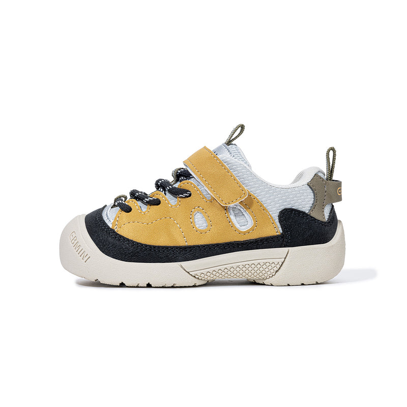 Side view of yellow EBMINI RIDGE wide-toe outdoor sneaker