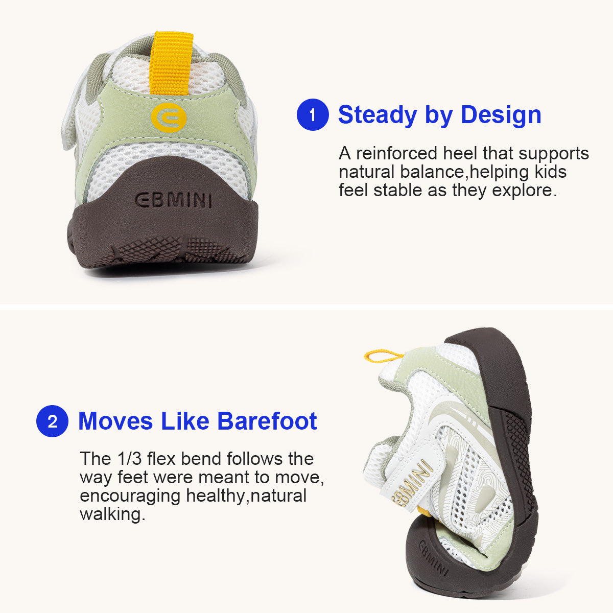 EBMINI ROAR unisex barefoot sneakers for growing feet
