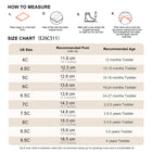 EBMINI ROARY toddler shoe size guide and measuring instructions
