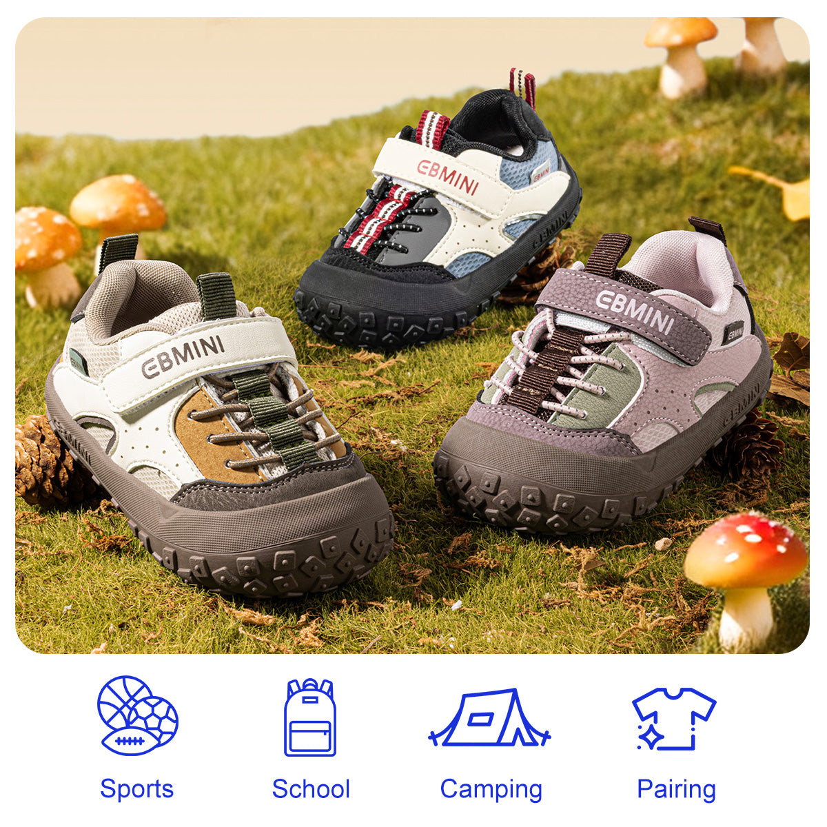 EBMINI ROVER black brown and pink toddler sneaker color options