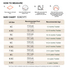 EBMINI SIDELINE toddler shoe size guide and measuring instructions