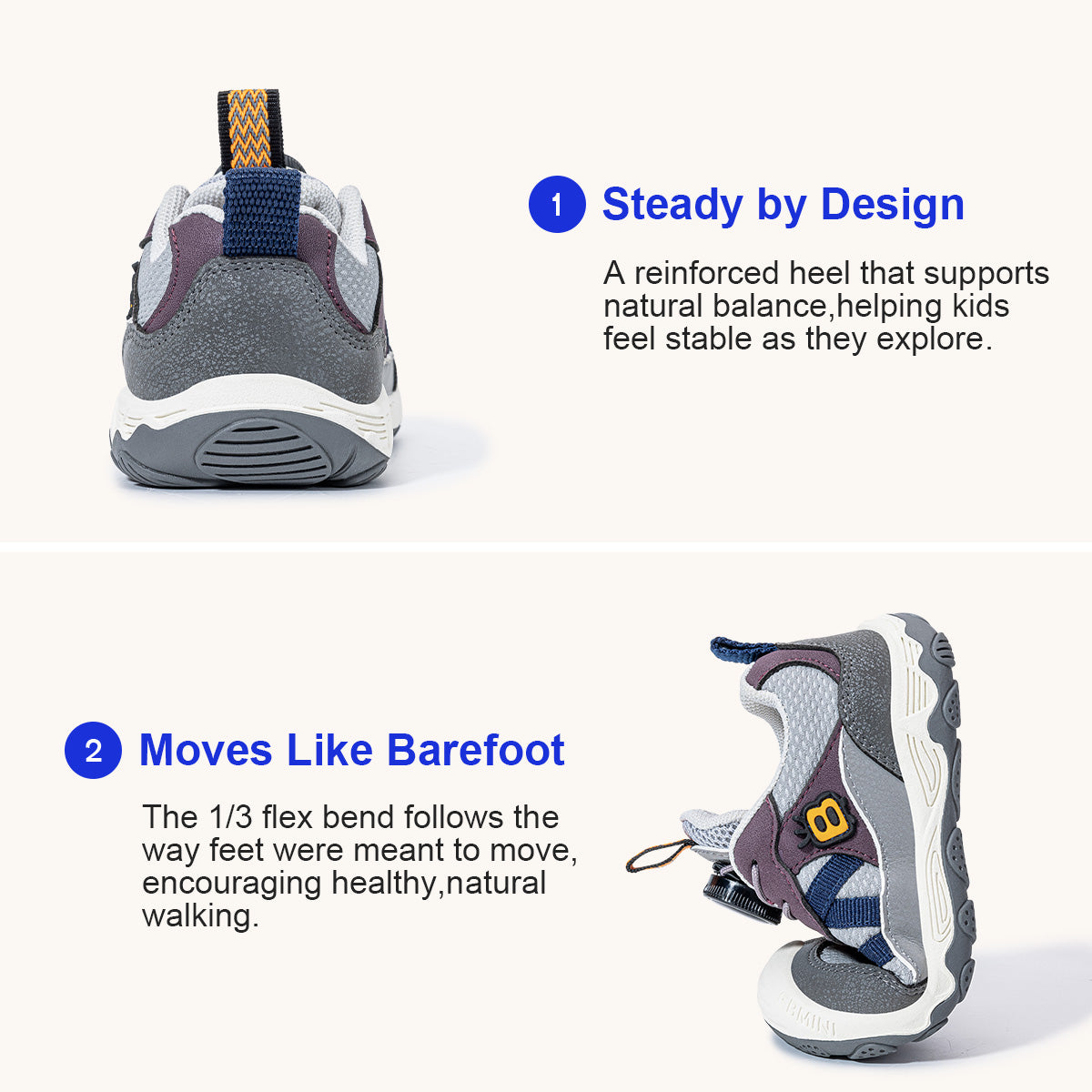 EBMINI SPIN padded heel support and flexible sole demonstration