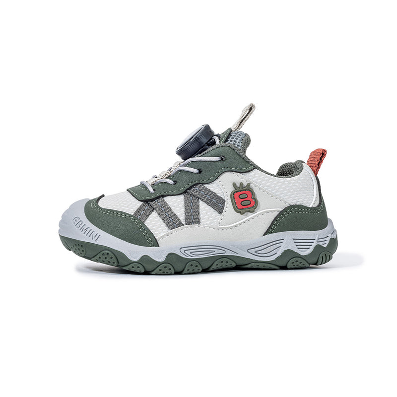 Side view of gray EBMINI SPIN wide-toe hiking sneaker