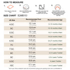 EBMINI STARLET toddler sneaker size guide and foot measurement chart