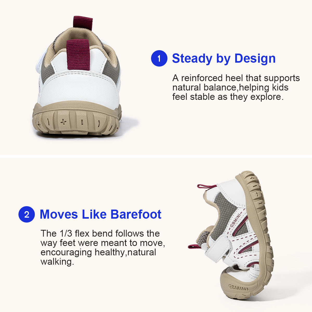 EBMINI SUMMIT padded heel support and flexible sole demonstration