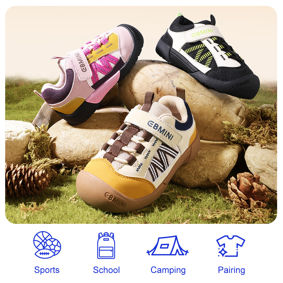 EBMINI TERRAIN wide toe kids outdoor sneakers — toe detail