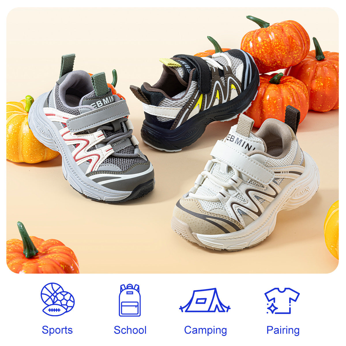 EBMINI TRAX wide toe chunky toddler sneakers color options