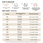 EBMINI TRAX toddler shoe size guide and measuring instructions