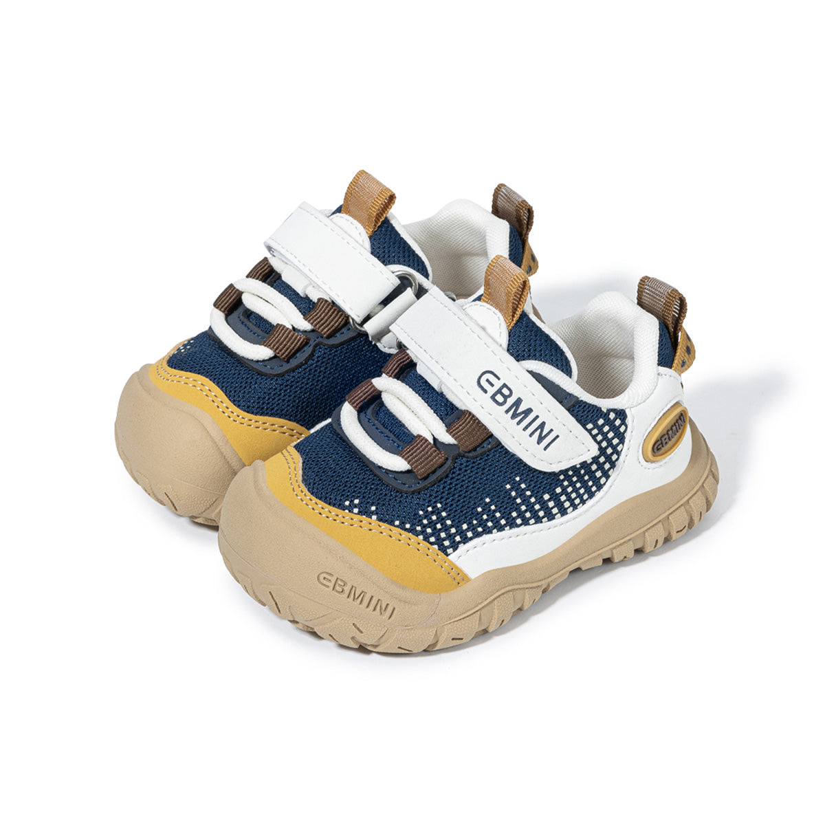 EBMINI TREAD barefoot toddler sneakers with a navy colorblock design
