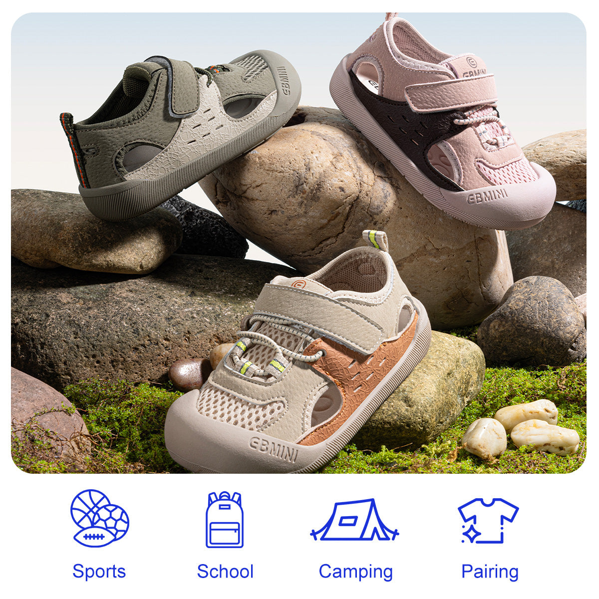 EBMINI TREK beige green and pink colorblock sandals