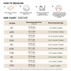 EBMINI VARSITY toddler shoe size guide and measuring instructions