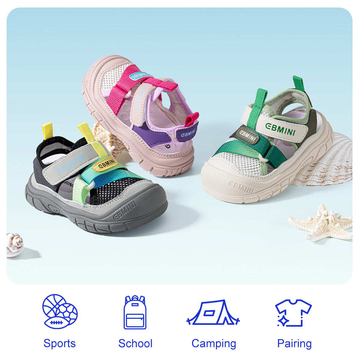 EBMINI VOLT green pink and black colorblock sandals