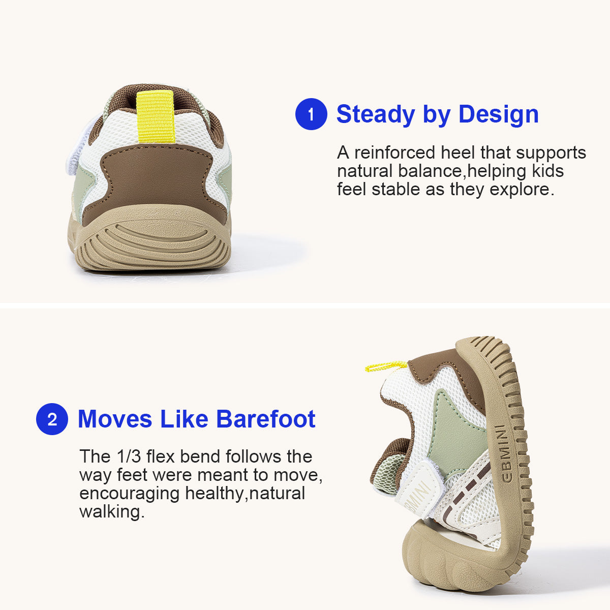 EBMINI WAVEY wide toe colorblock toddler sneakers flexible sole detail