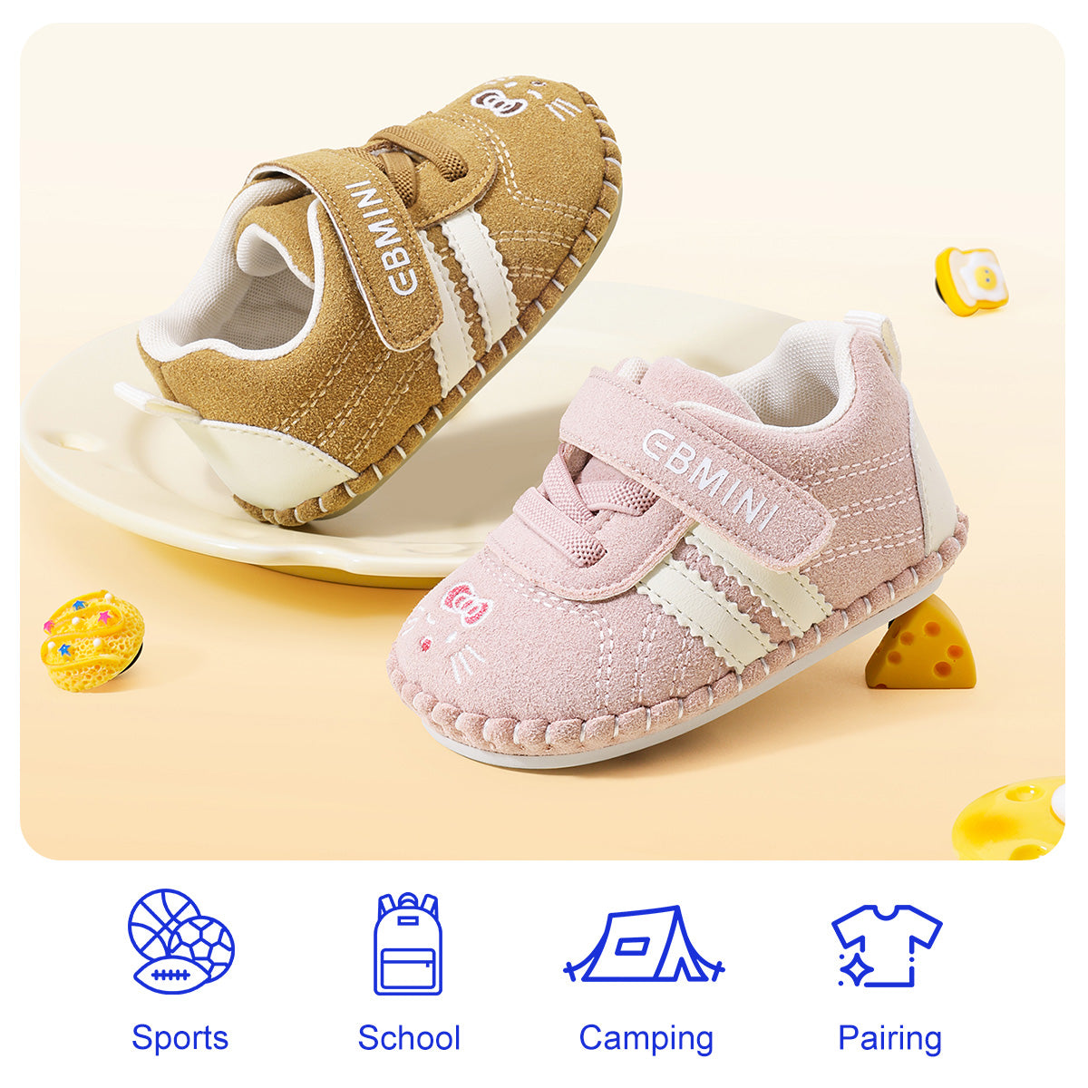 EBMINI WHISKERS kitty embroidered baby crib shoes — closure detail